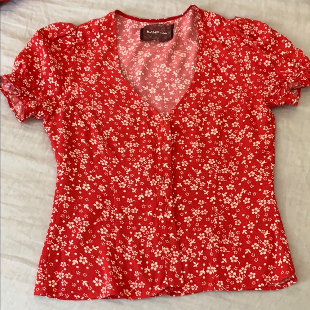 Reformation Red Floral Top